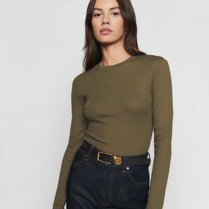 Reformation Davy Long Sleeve Crewneck Tee in Dark Olive